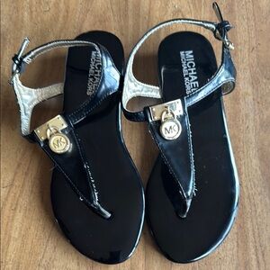 Michael Kors Glossy Black Sandals with Gold Details